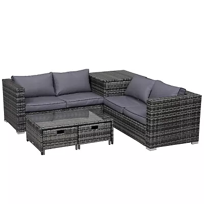 Outsunny 4Pcs Patio Rattan Sofa Garden Furniture Set Table W/ Cushions Grey • £489.99