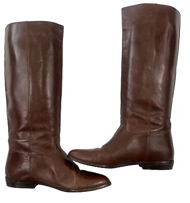 Vintage 80’s 9West Size 8 Tall Leather Equestrian Riding Nine West Boots Brown • $79.99