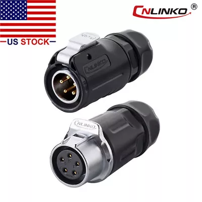 5 Pin Power Connector Cable To Cable Male Plug W/ Female Plug Waterproof IP67 • $25.64