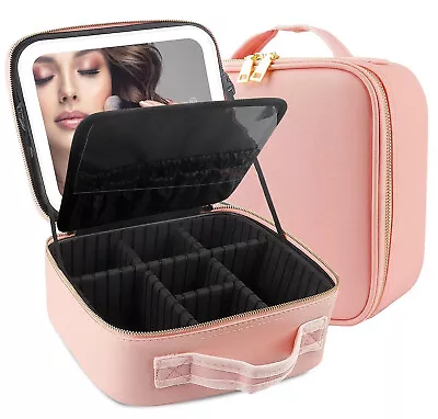 Travel Makeup Case With Large Lighted Mirror Cosmetic Bag Organizer Waterproof • $38