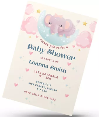 10 X Personalised Baby Shower Invitations Cute Baby Design Customisable Text • £4.46