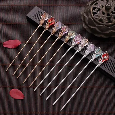 Vintage Chinese Style Metal Enamel Hairpin Hair Chopstick Chignon Pin Hair Stick • $5.93