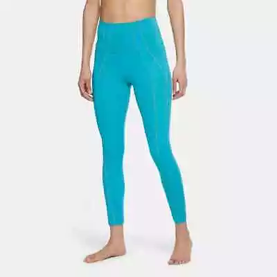 Nike Women's Yoga 7/8 Lurex High Rise Dri-Fit Leggings Aqua Turquoise Medium NWT • $37.95