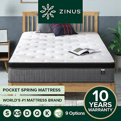 $219 • Buy Zinus Mattress Queen Double King Single Euro Top Pocket Spring 10 Years Warranty