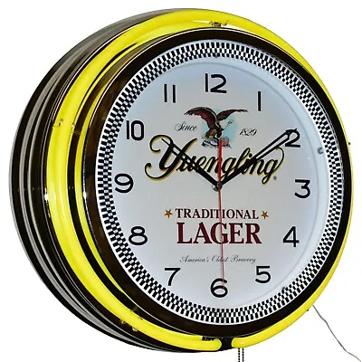 19   Yuengling Traditional Lager Double Neon Clock Man Cave Bar Decor (Yellow) • $174.95