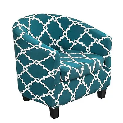 Stretch Club Chair Slipcover 2-Piece Tub Chair Cover Printed Barrel Chair Sl... • $38.10