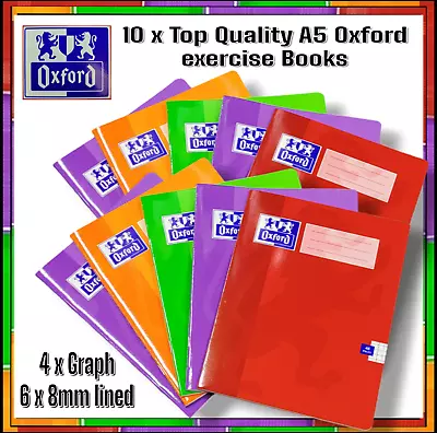 (10-Pack) OXFORD A5 School Exercise Books 6 X LINED + 4 X GRAPH HOMEWORK PACK • £9.90