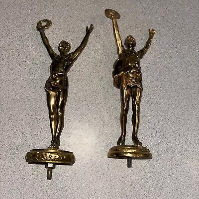 Vintage Metal Male Victory Trophy Large Figures Lot Of 2 Gold Tone Topper 9  • $32.85