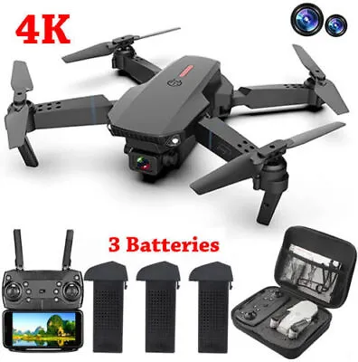 FPV Wifi RC Drone Wide Angle HD 4K Dual Camera Foldable Quadcopter + 3 Batteries • $44.99