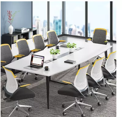 Table Conference Boat Wood Base Shaped Office People Stylish 8ft Boardroom White • $350.17