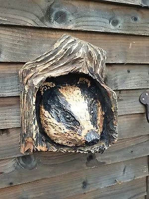 £84.99 • Buy Chainsaw Carving Of An Badger Looking Out Of An Hole 