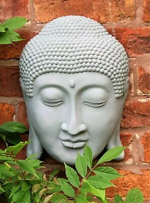 Grey Buddha Head Outdoor Indoor Ornament Garden Figurine Gift Plaque Stone  • £18.95