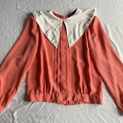 $55 • Buy VTG 60s Amanda Designer Peach Peter Pan Collar Button Up Shirt Womens Sz M 9/10