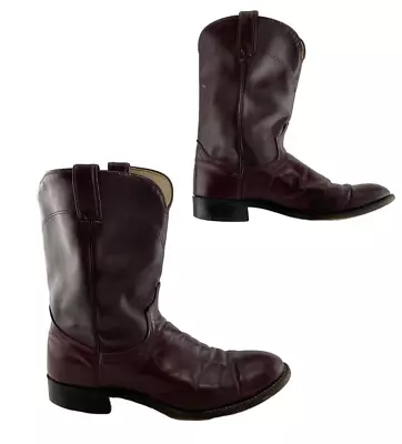 Men's Laredo USA Burgundy Leather Round Toe Roper Western Boots Size 9 D • $44.04