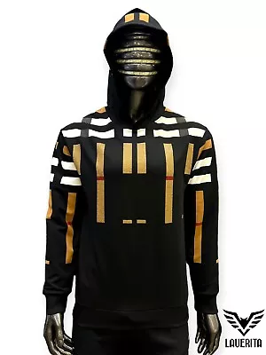 New Mens Black Slim Fit Hoodie Sweatshirt White Gold Plaid Pattern Rhinestones • $39.99