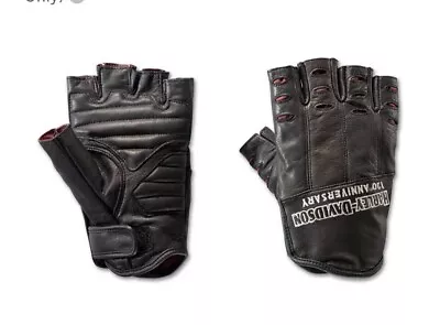 Large Harley Davidson 120th Anniversary True North Fingerless Leather Gloves  • $75.99