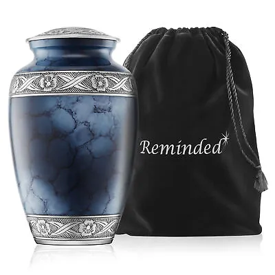 Adult Cremation Urn For Human Ashes - Blue And Silver With Velvet Bag • $52.99