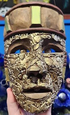 Hand Carved Wooden Mexican Milagros Charm Decorated Vintage Ceremonial Mask • $349.99