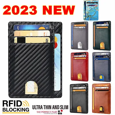 Mens Leather Slim Wallet Credit Card Holder RFID Blocking Pocket ID Money PU NEW • $7.49