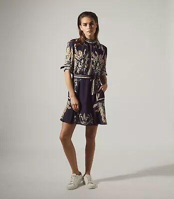 Reiss Maria Feather Print Navy Dress Size 6 BNWT • $105.68