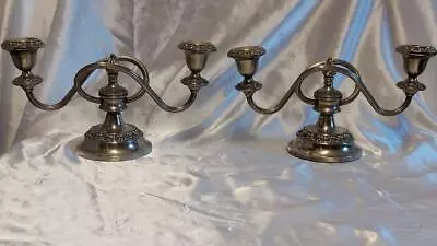 A Pair Ianthe  Silver Plate  Two Arm Dwarf Candlesticks Candelabra  14.5 Cm Tall • £19.98