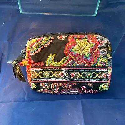 Vera Bradley Small Cosmetic Bag Quilted Fabric Symphony In Hue Black 2009 Lined • $12.95