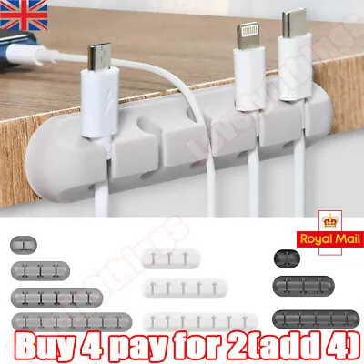 1-7Slot Cable Holder.Management ClipsTies Charger USB Wire Table Tidy Organizer • £3.15