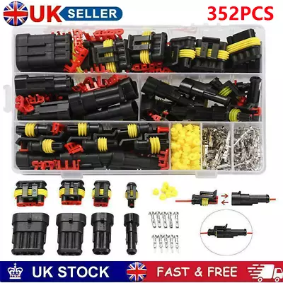 352Pcs 12V Electrical Wire Connector Plug Terminal Kit 1/2/3/4 Pin Waterproof • £9.99