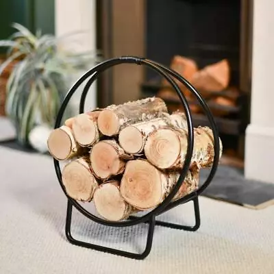 Black Contemporary Circular Log Rack & Holder With Handle - 45cm • £30