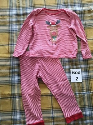 F&f Tesco Red White Stripe Reindeer Christmas Pyjamas 18-24 Months • £3.50