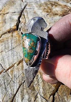 HEAVY Natural High Grade Royston Turquoise Real Arrowhead Silver Ring Native  • $519