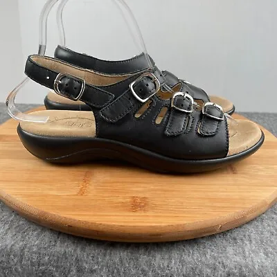 SAS Mystic Women's Slingback Leather Buckle Sandals Shoes Black Size 6.5 MINT • $49.95