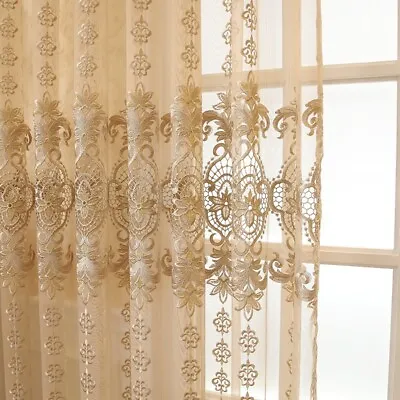 Window Curtain Drape Fabric Embroidered Mesh Net Hollow Out Sheer Balcony Decor • $23.69
