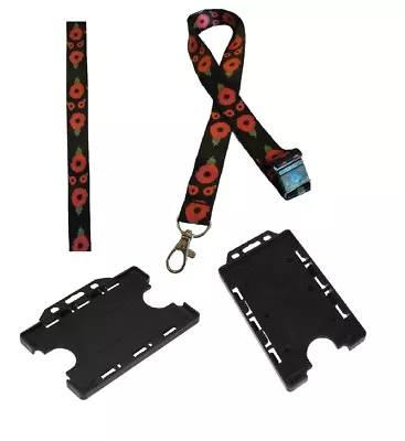£4.29 • Buy Poppy Neck Lanyard With Double ID Card Holder & Safety Breakaway - UK Stock