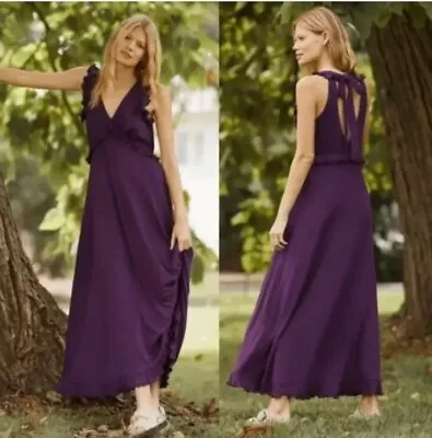 NWT Anthropologie Deep V Ruffled Maxi Dress Purple Size XL • $50