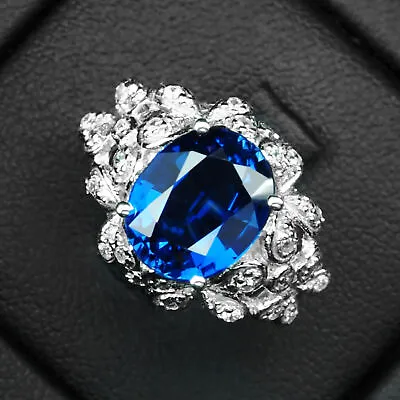 Charming Sapphire Royal Blue Oval 5.7CT. 925 Sterling Silver Ring Size 6 Wedding • $38.30