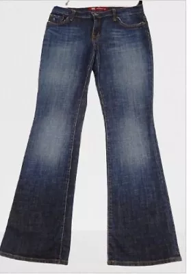 X2 Denim Laboratory Women Jeans Sz 32 Flared Mid Rise Dark Wash Denim Distressed • $16.55