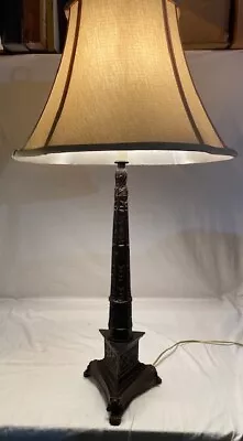 Vintage Oil Rubbed Bronze Classical Column Lamp With Ivory Shade • $42