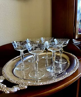 Vintage Champagne Glasses 1940's Cut Blown Cocktail Coupes Martini Barware Set~6 • $65