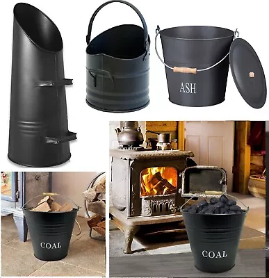 £16.90 • Buy Fireside Black Iron Coal Bucket Coal Hod Shuttle Log Fireplace Wood Ash Storage