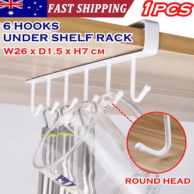 6 Hooks White Metal Under Shelf Mug Cup Holder Kitchen Cupboard Organiser Hanger • $5.19