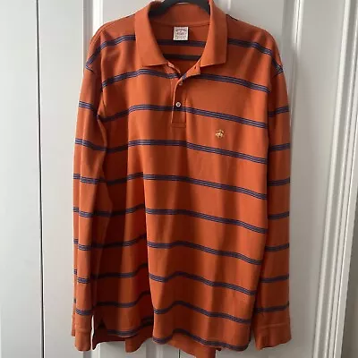 Brooks Brothers Long Sleeve Polo Shirt Men Extra Large Orange Blue Stripe XL • $28