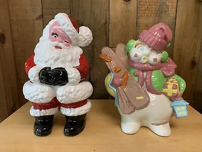 Vintage 1977 Ceramic Santa Claus Frosty The Snowman Mold Christmas Decorations • $40