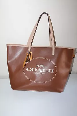 Coach Purse Tote Signature Logo Golden Brown With Tan Accent Two Handles Medium • $31