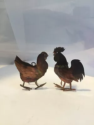 Miniature Metal Folk Art Free Standing Rooster & Chicken Handmade • $11.70