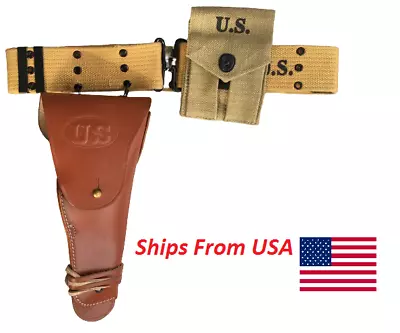 M1936 Webbing Canvas Pistol Belt With M1911 Colt Holster And .45 Magazine Pouch • $47.49