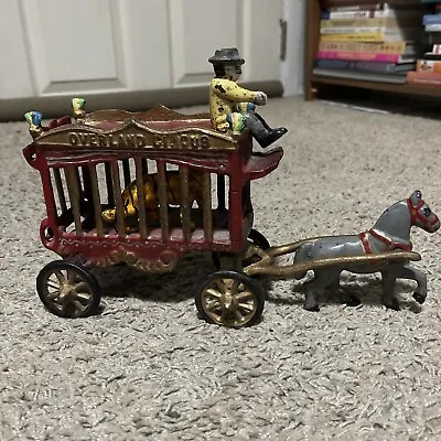 Cast Iron Horse Drawn OVERLAND Circus Wagon Toy With TIGER Vintage • $79