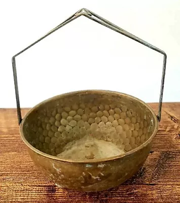 Vintage Brass Metal Cauldron Bowl With Handle Decorative • $19.99