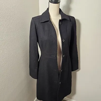 J Crew Women's Wool Button Collared Mid-Length Pea Coat Jacket Black Size 4 • $59.95