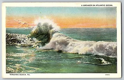 Virginia Beach Virginia VA - A Breaker On Atlantic Ocean - Vintage Postcard • $4.44
